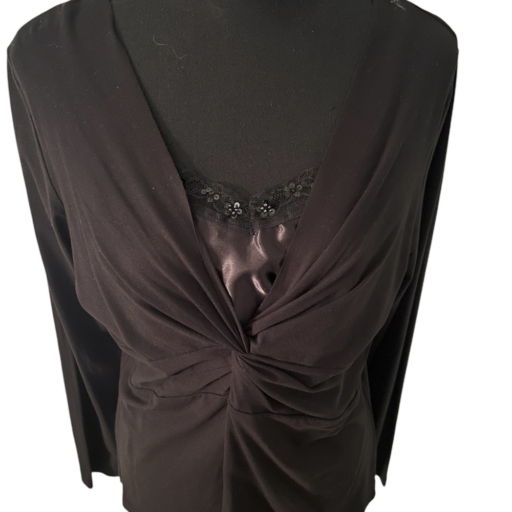 Black Faux Wrap Blouse w/ Satin Insert